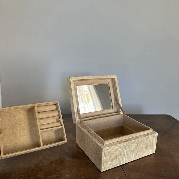 Pigeon And Poodle Sand Silken Abaca Jewelry Storage Box Beige Tan - Picture 8 of 13